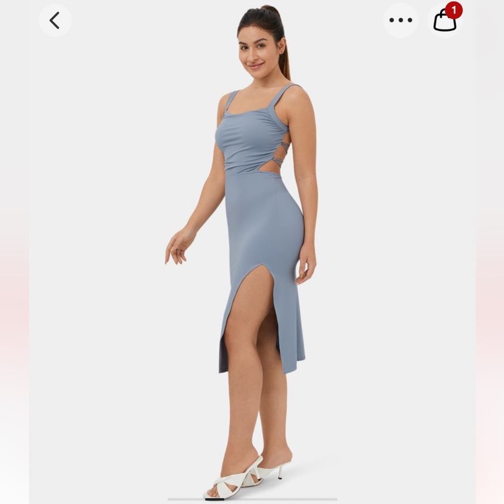 Ruched backless crisscross lace up midi dress